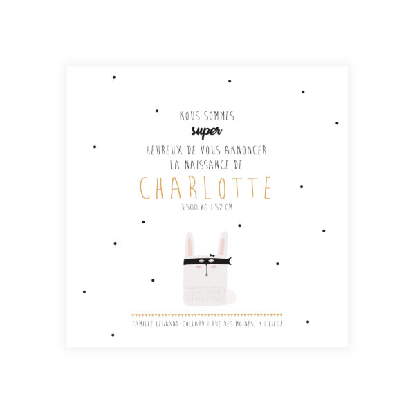 Faire-part de naissance carré Super Lapin