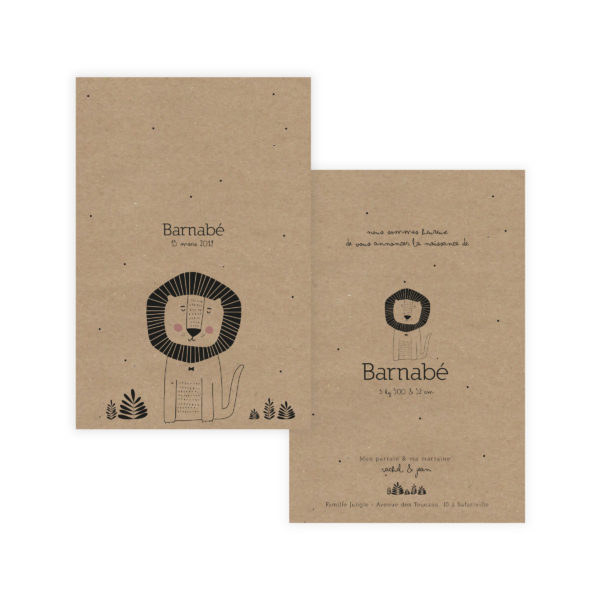 faire-part de naissance lion kraft
