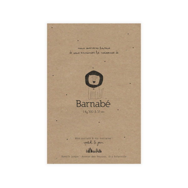 faire-part de naissance lion kraft