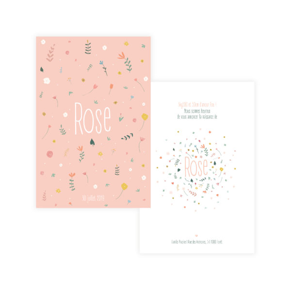 faire-part de naissance fleur rose