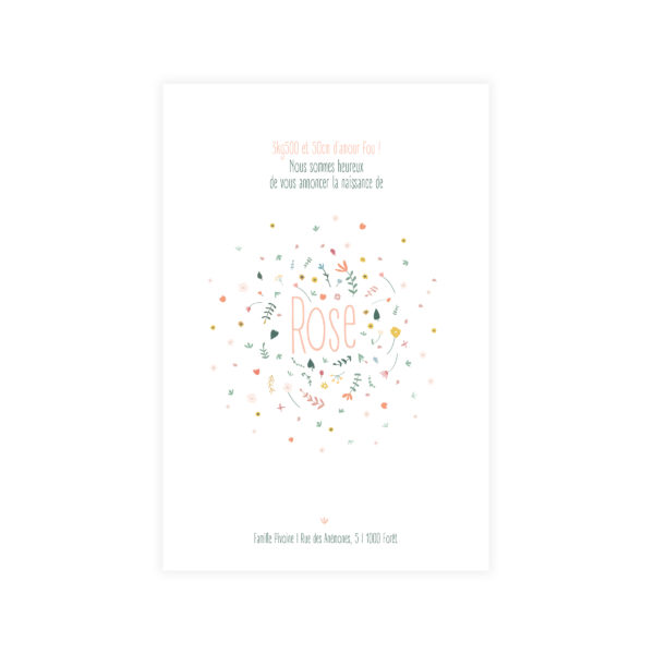 faire-part de naissance fleur rose