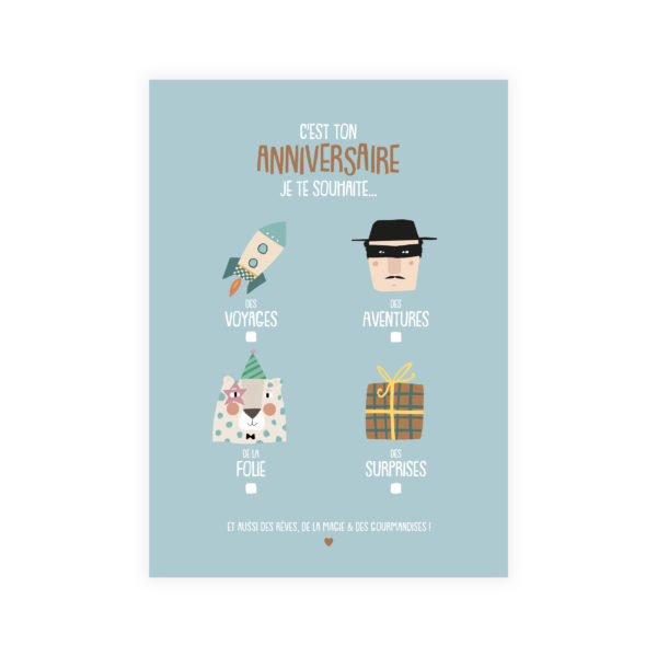 Carte anniversaire Souhaits à cocher
